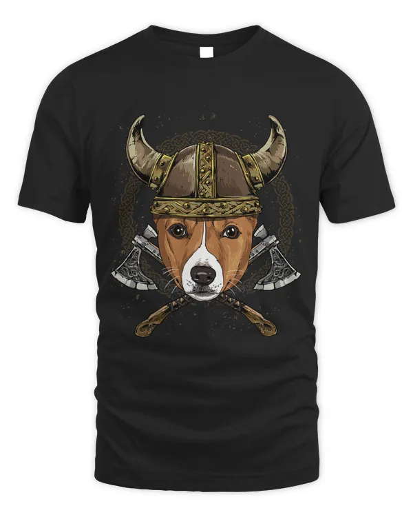 Viking Basenji Dog with Viking Helmet Mjolnir Axes 241