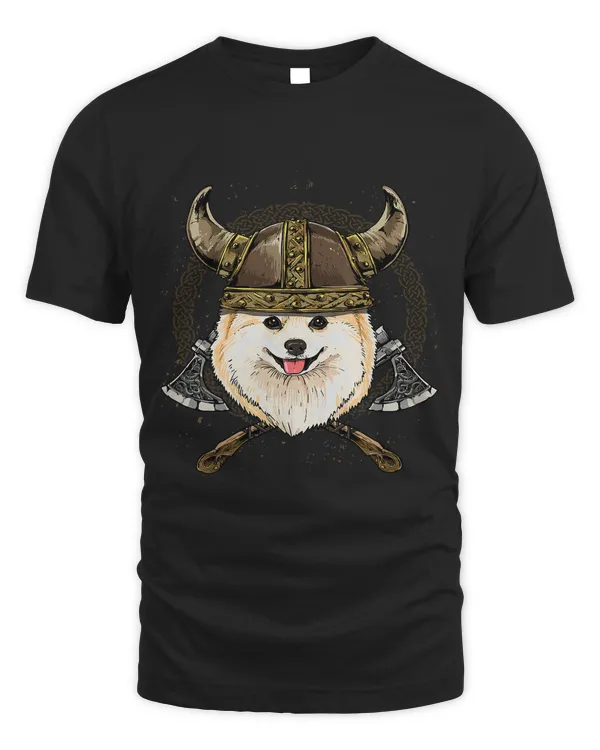 Viking Pomeranian Dog with Viking Helmet Mjolnir Axes 255