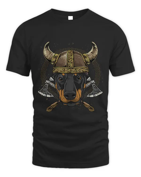 Viking Doberman Dog with Viking Helmet Mjolnir Axes 107