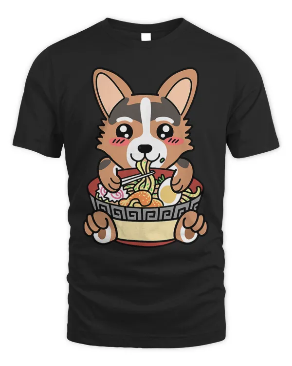 3 Color Corgi Eating Ramen Noodles Japanese Kawaii Womens