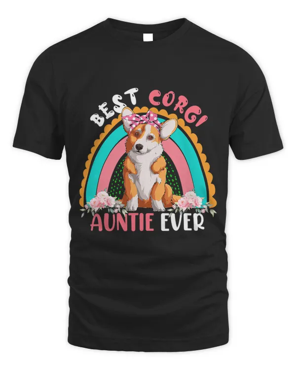 Best Corgi Auntie Ever Cute Rainbow Flowers Dog Lover