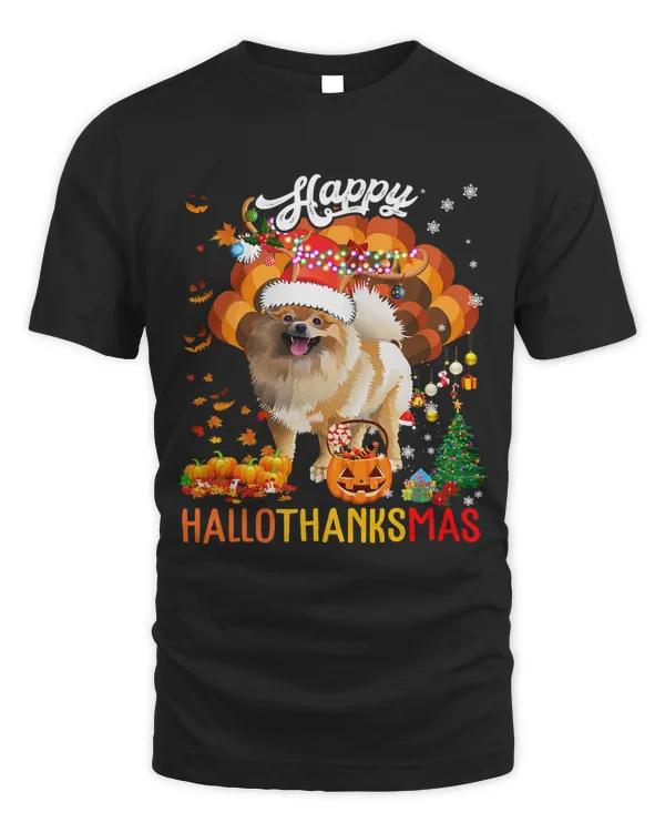 Hallothanksmas Santa Turkey Pumpkin Pomeranian Dog