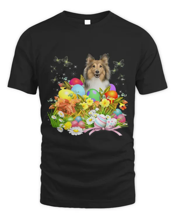 Shetland Sheepdog Bunny Dog With Easter Eggs Basket Cool