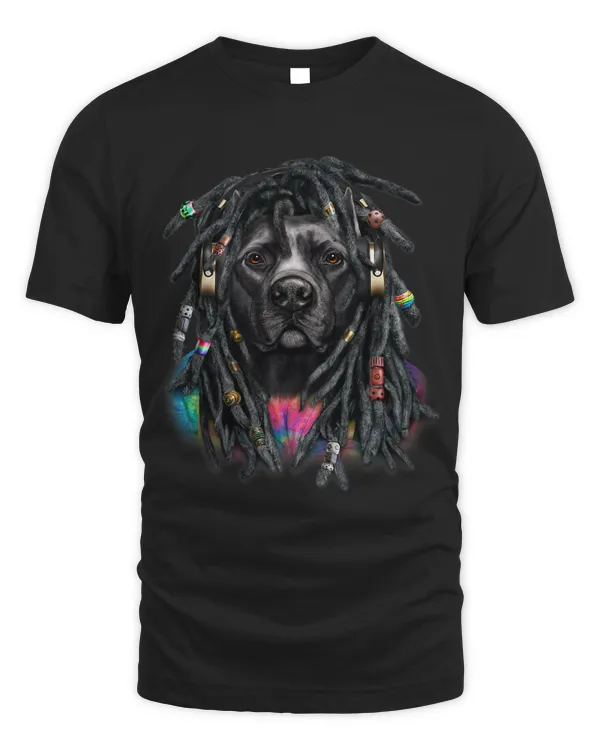Black Pit Bull Terrier Dog with Reggae Dreadlocks Hair