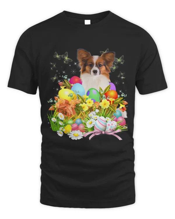 Papillon Bunny Dog With Easter Eggs Basket Cool