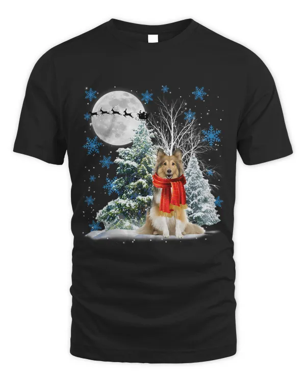 Shetland Sheepdog Under Moonlight Snow Christmas Pajama 50