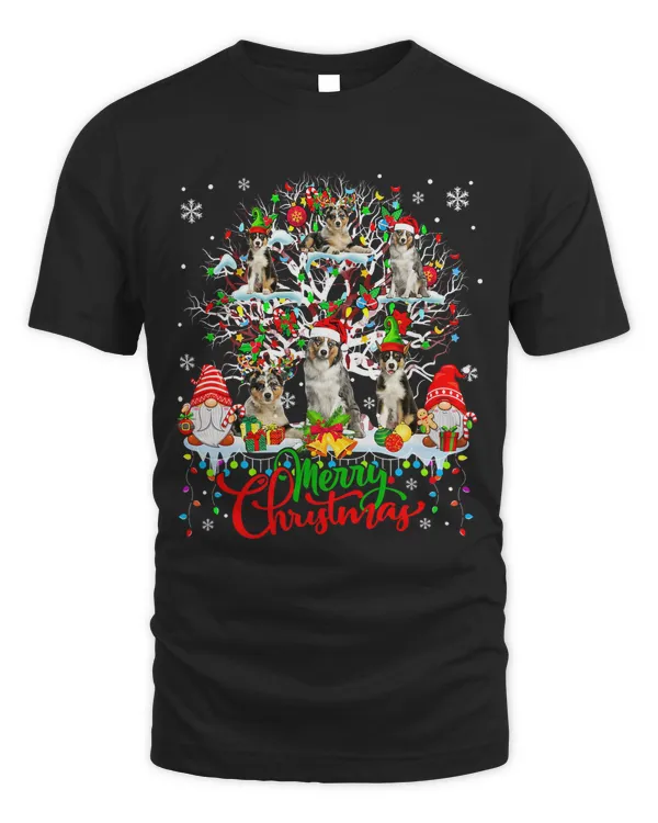 Santa Reindeer Elf Australian Shepherds On Xmas Tree Gnomes