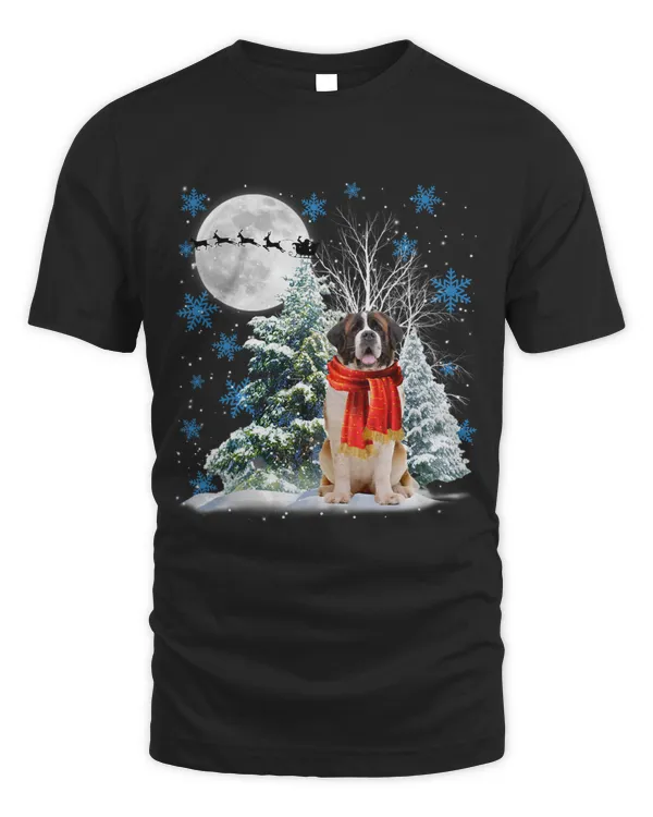 St Bernard Under Moonlight Snow Christmas Pajama 53