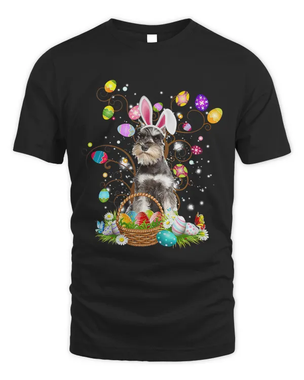 Cute GREY Miniature Schnauzer Egg Shirt Easter Day Dog Dad