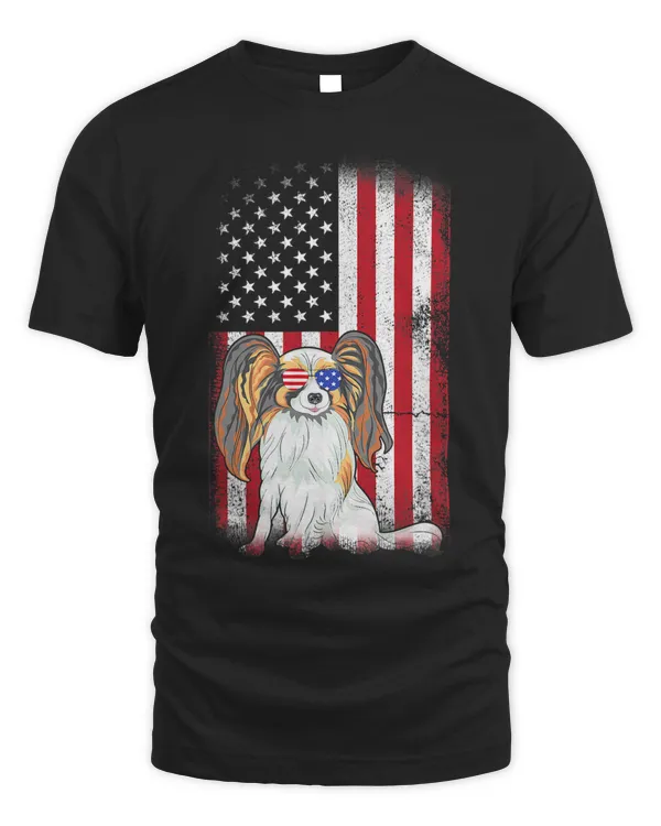 Papillon Dog USA Flag Boys Girls Men Women Fourth Of July 20