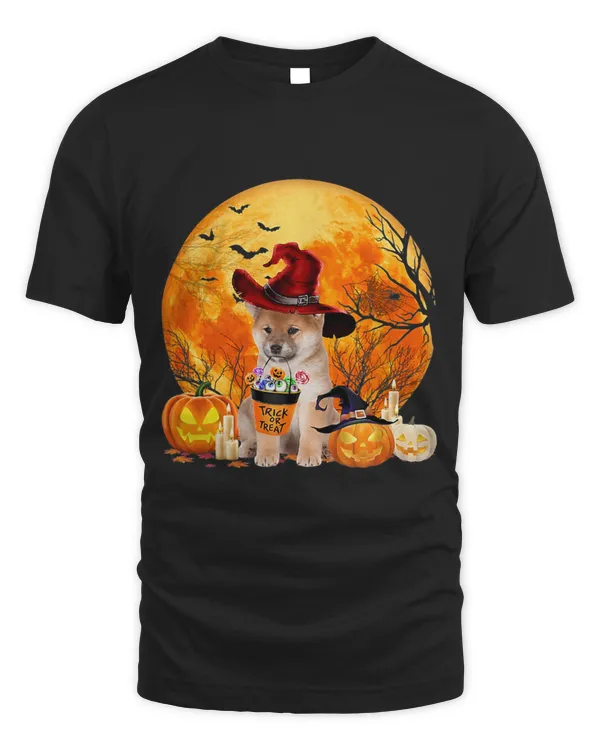 Trick Halloween Shiba Inu Witch Hat Spooky Pumpkin Moon 254