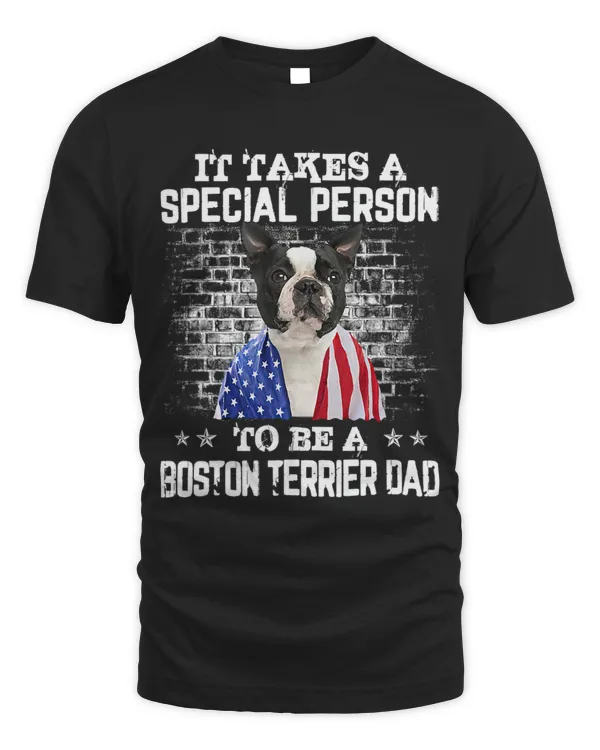 Boston Terrier Dad With Proud American Flag Dog Fathers Day