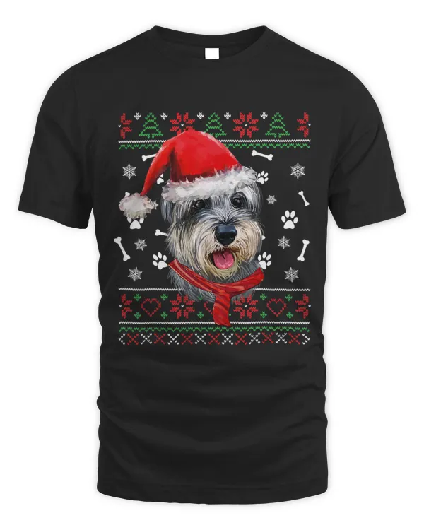 Ugly Sweater Christmas Miniature Schnauzer Santa Hat Pajama
