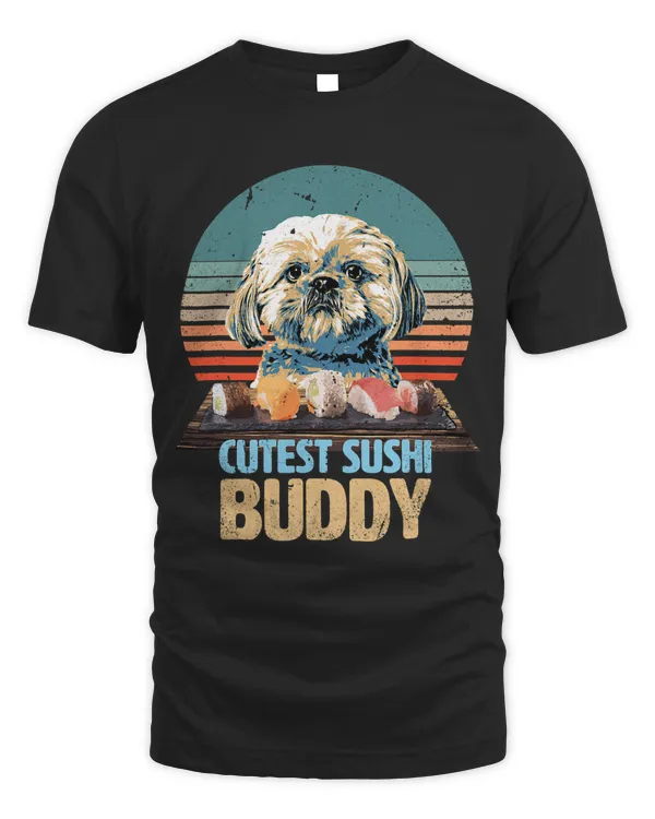 Funnycute Shih Tzu loves eating sushi at Christmas
