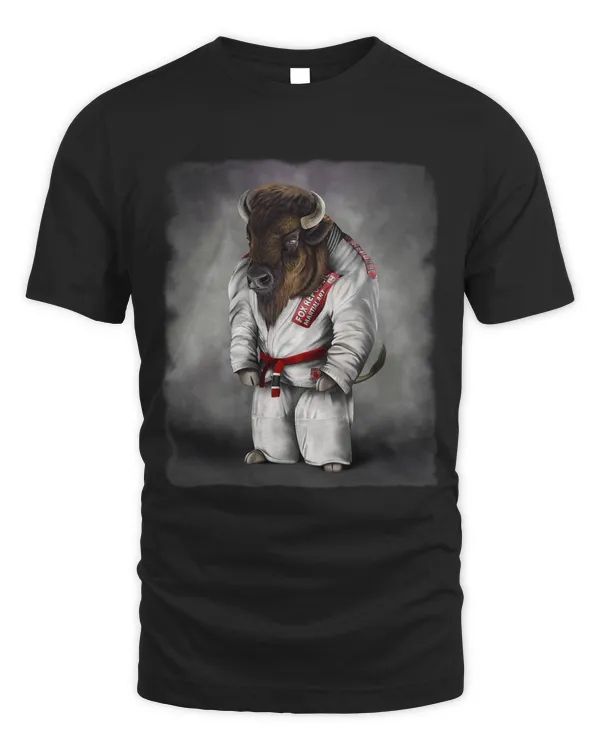 Bison Buffalo Bull Judo Karate Master in White Judogi
