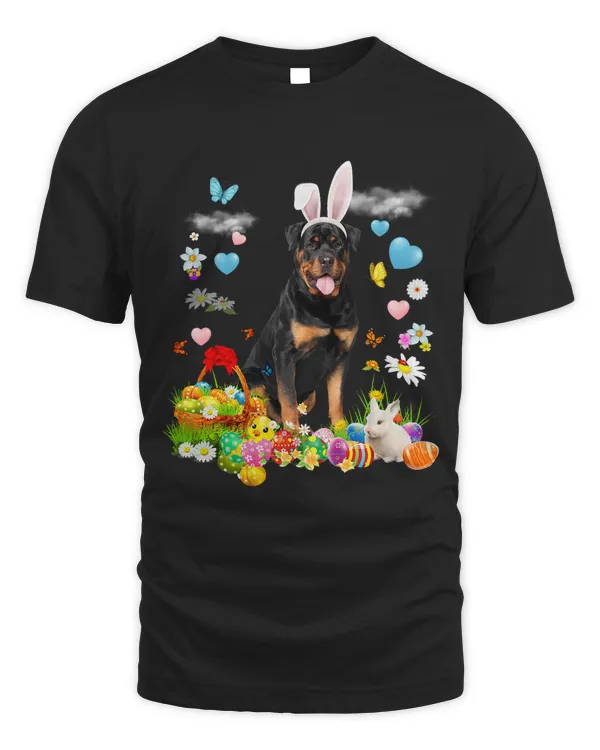 Happy Easter Cute Bunny Dog Rottweiler Eggs Basket Funny