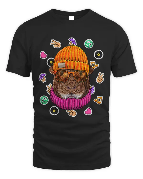 Hipster Guinea Pig Geek Nerd Glasses Animal Love Peace Sign