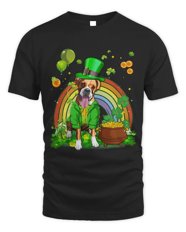 Happy St patricks Day Irish Boxer dog in leprechaun Rainbow