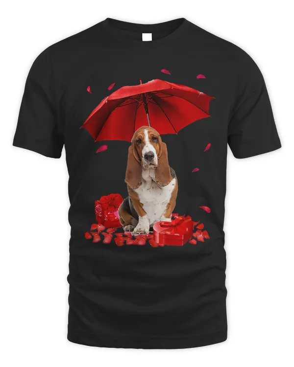 Valentines Day Basset Hound Umbrella Heart Puppy Dog Lover