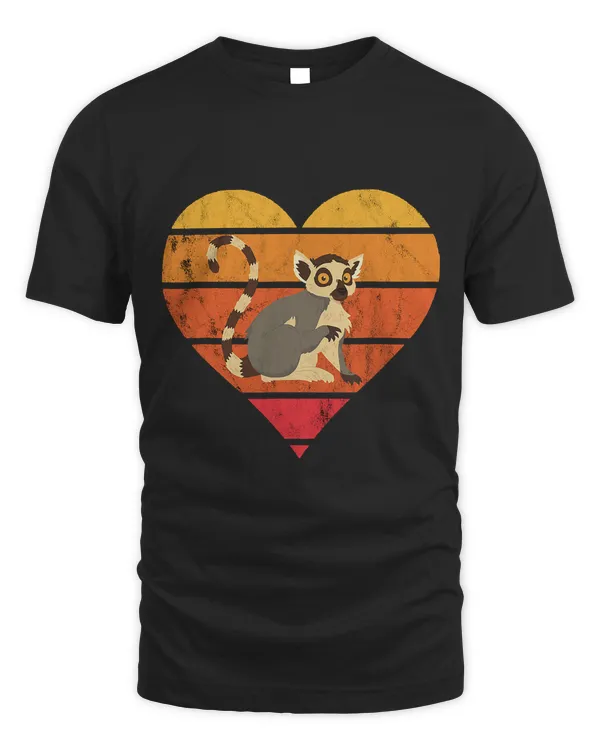 Lemur Heart Shaped Retro Vintage Sunset Animal Lemur Lover