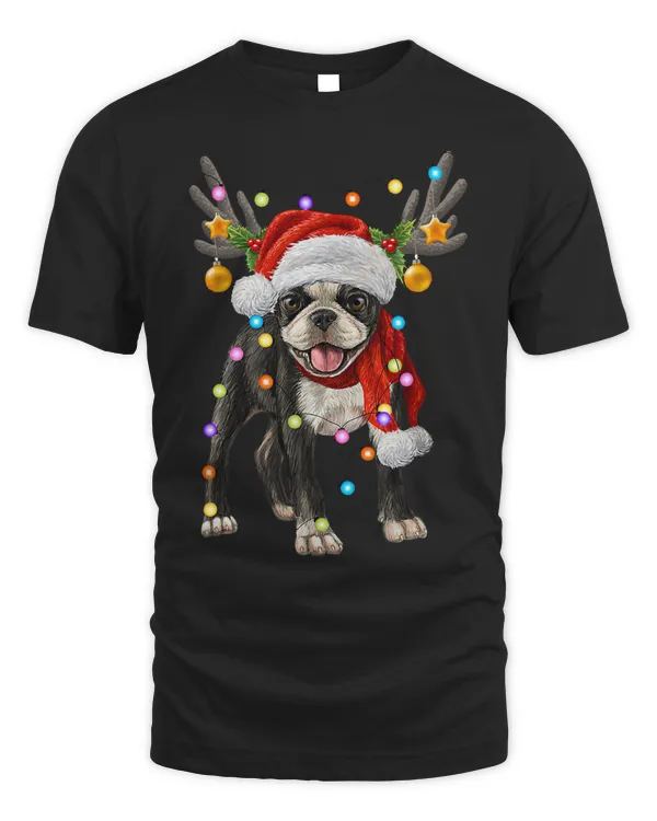 Funny Boston Terrier Dog Tree Christmas Lights Xmas Pajama 306