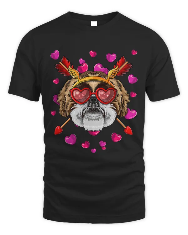 Shih Tzu Valentines Day Dog Face Heart Glasses Love Arrows