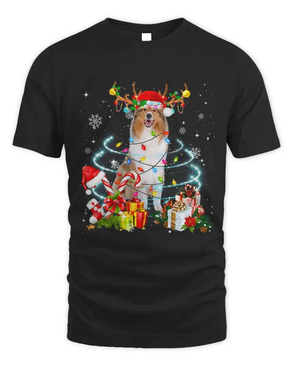 Rough Collie Reindeer Christmas Tree Lights Pajama Dog Xmas 190