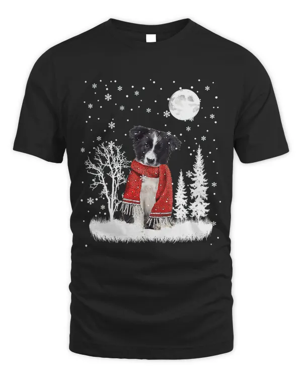 Border Collie Under Moonlight Snow Christmas Pajama 39