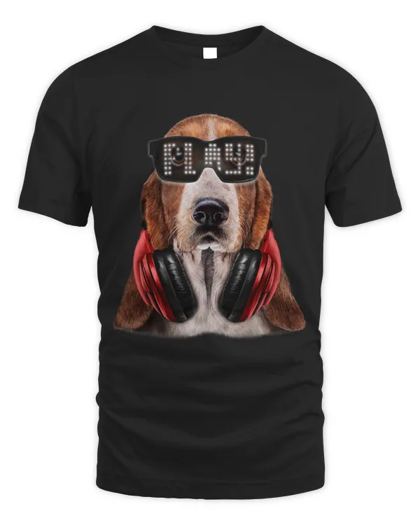 Basset Hound Dog as DJ LED Sunglass and Headphone