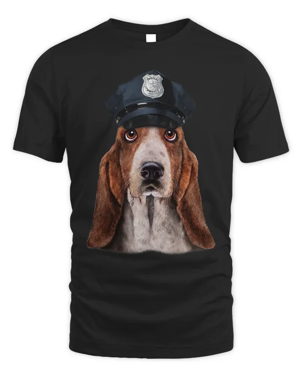 Basset Hound Dog in Police Officer Hat