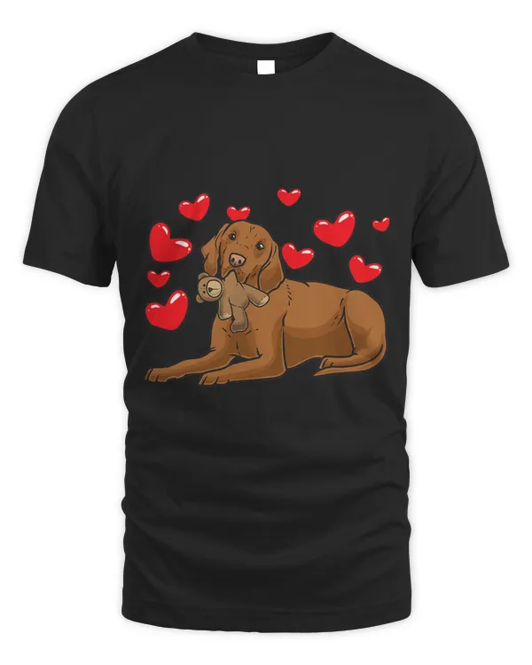 Magyar Vizsla Dog With Stuffed Animal And Hearts