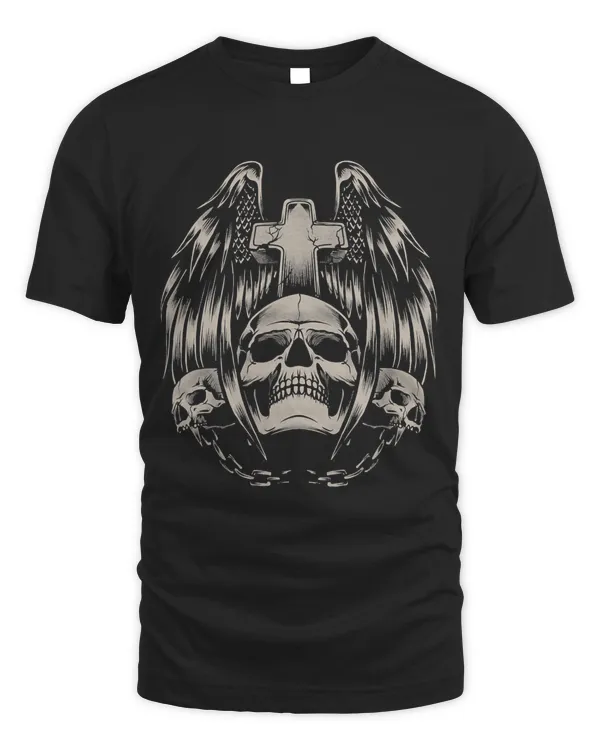 3 Skulls and Cross Tattoo Art Gothic Emo Punk Death Metal 577