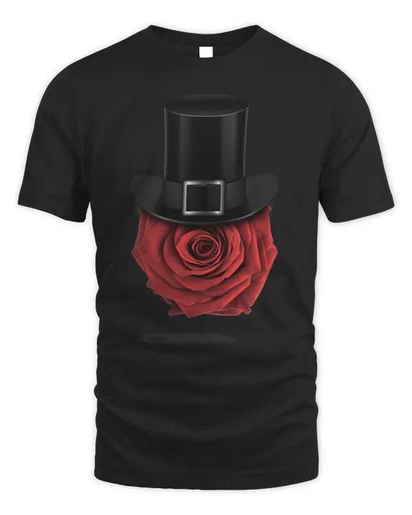 T Shirt Rose Face Gentlemen with Top Hat Topper Floral De