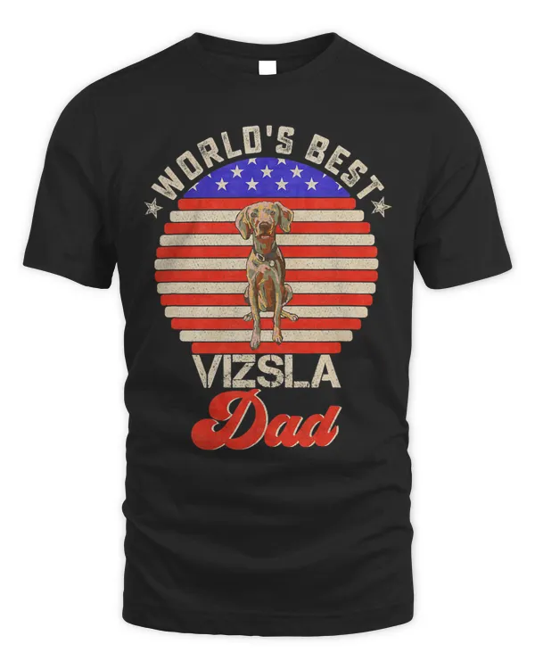 Vintage Retro USA Flag Worlds Best Vizsla Dog Dad Sunset