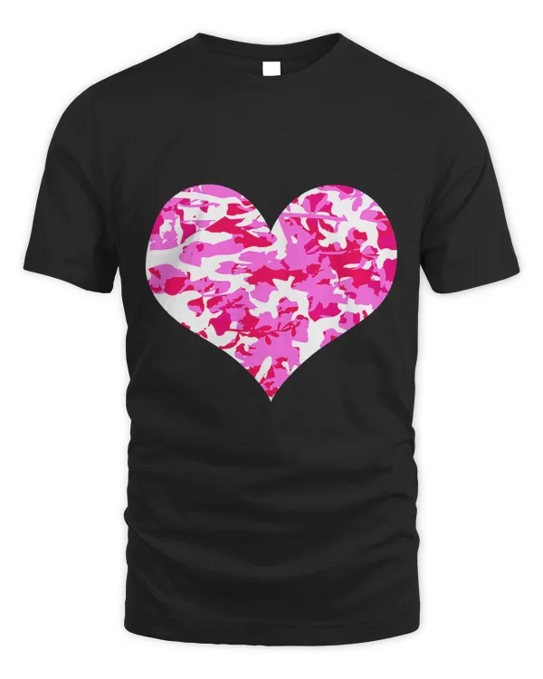 Pink Camo Heart Valentine Tee Cute Pink Camouflage