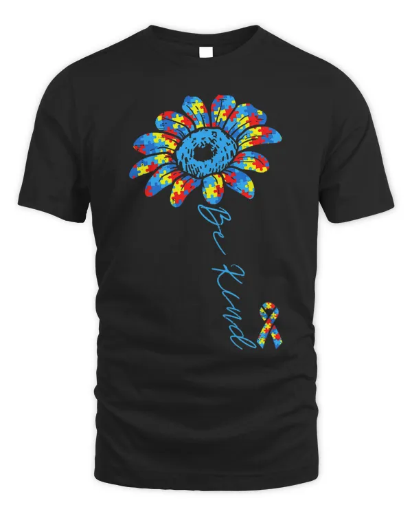 Be Kind Sunflower Puzzle Piece Ribbon Autism Awareness Month