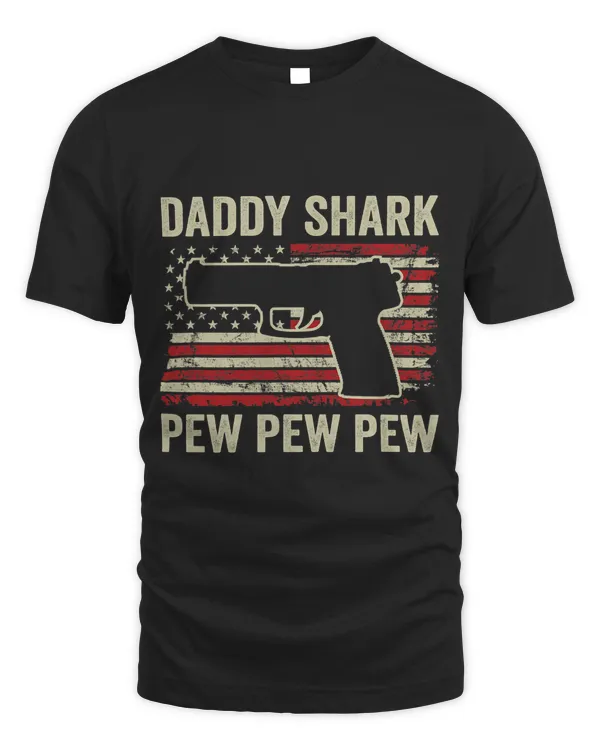 Daddy Shark Pew Pew Mens Pistol Owner Funny Dad Gun Joke