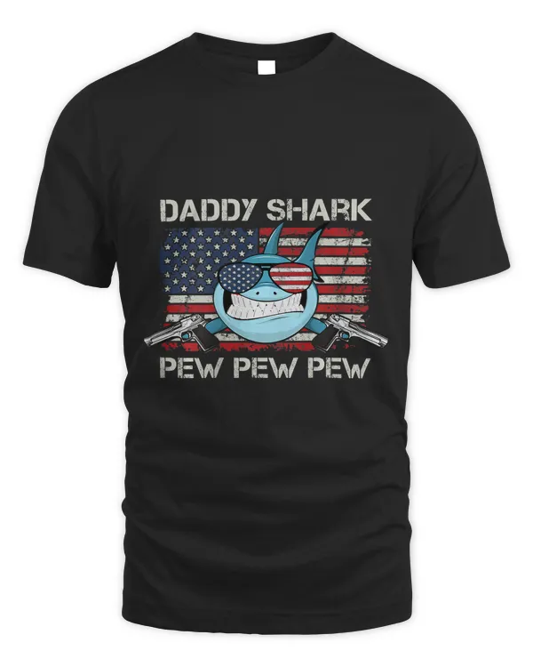 Daddy Shark Pew Pew Pistol Funny Mens Gun Joke (ON BACK)