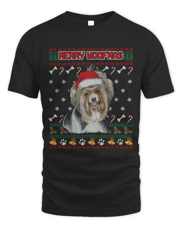 Merry Woofmas Biewer Terrier Christmas Dog Ugly Xmas Sweater