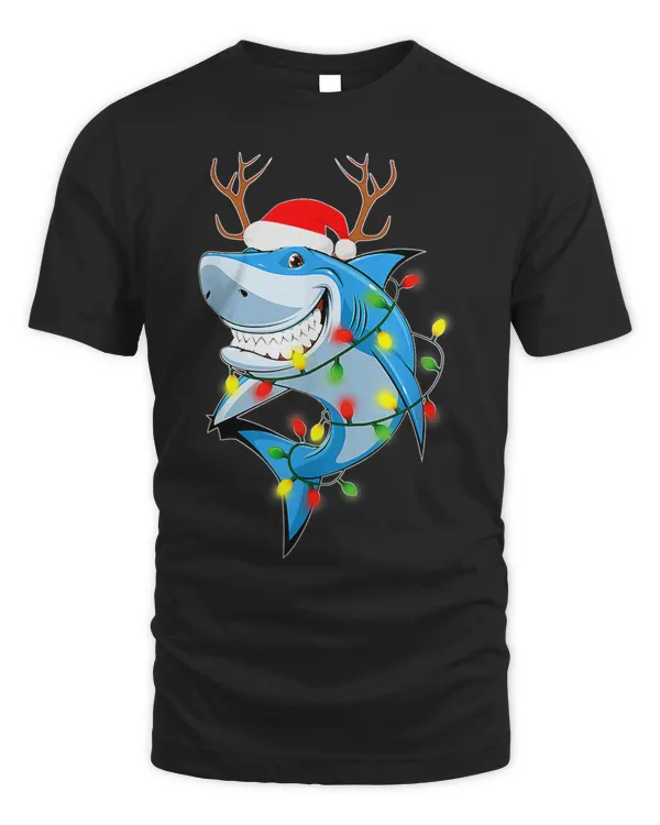 Merry Sharkmas Shark with Santa Hat Christmas Lights Xmas 281