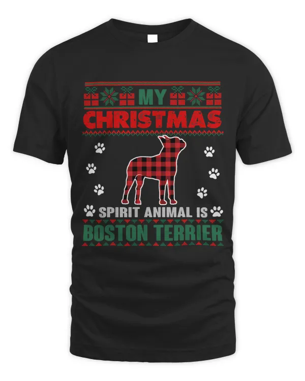 My Spirit Animal Is Bostie Dog Owners Ugly Christmas Sweater