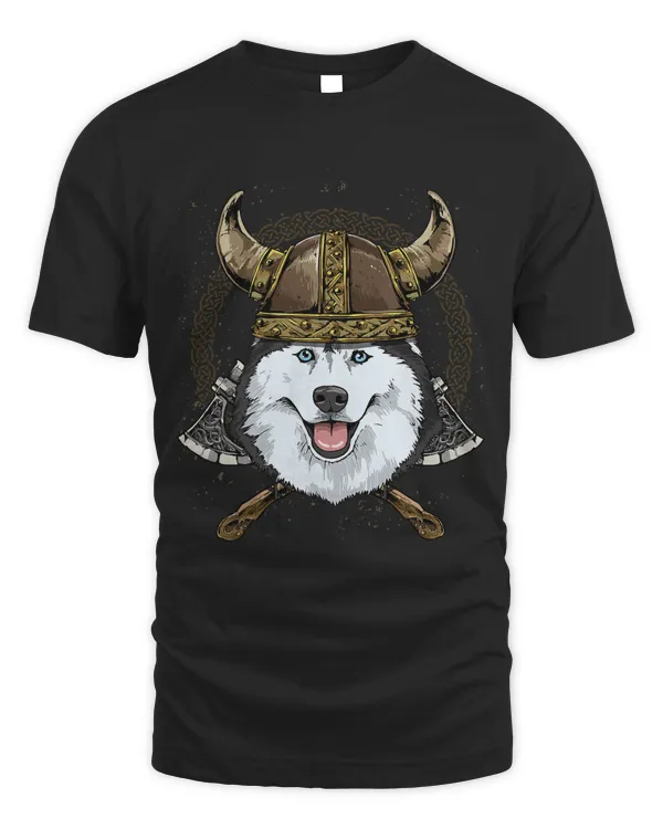 Viking Siberian Husky Dog with Viking Helmet Mjolnir Axes 259