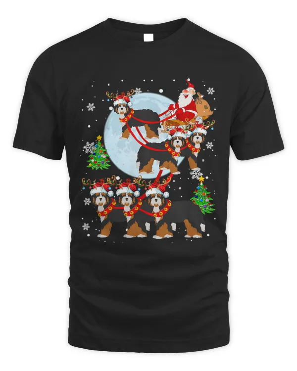 Santa Riding Reindeer Santa Bernedoodle Sleigh Christmas