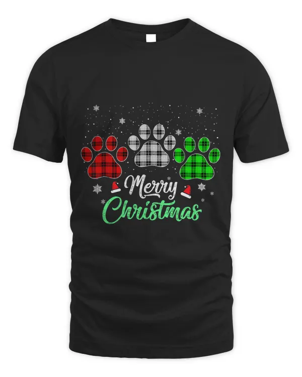 Merry Christmas Buffalo Plaid Red White Green Dog Paws 20