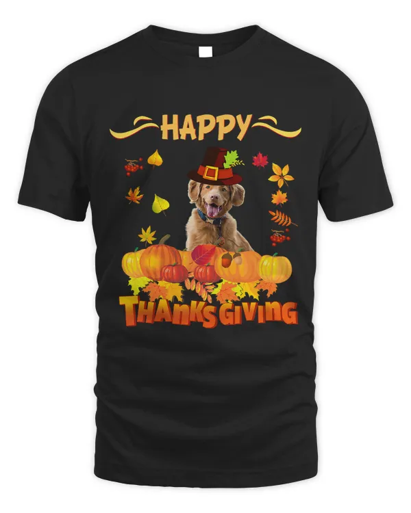 Happy Thanksgiving with Cute Dog Fall Leaves Autumn Holiday 327