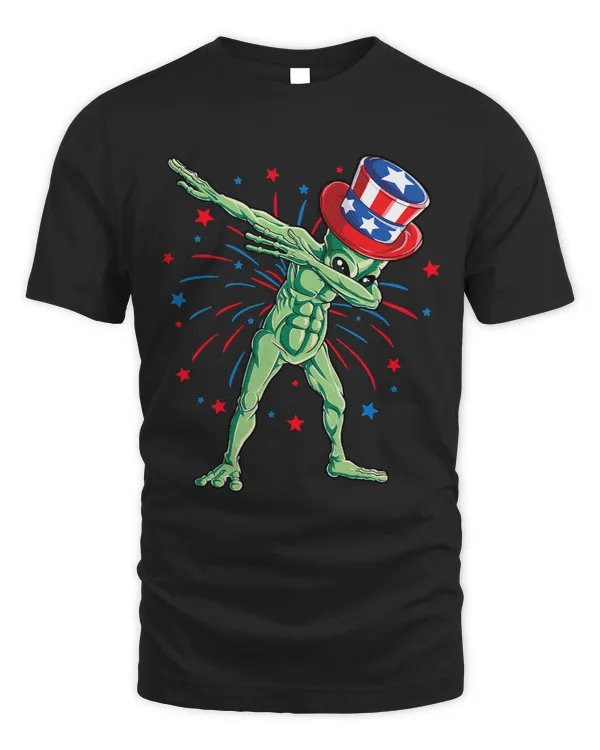 Dabbing Alien 4th Of July Uncle Sam UFO Men Women Fireworks