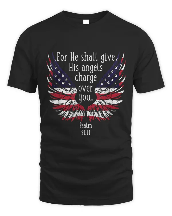 Bible Quote Psalm 9111 Angel Wings Flag Distressed Graphic