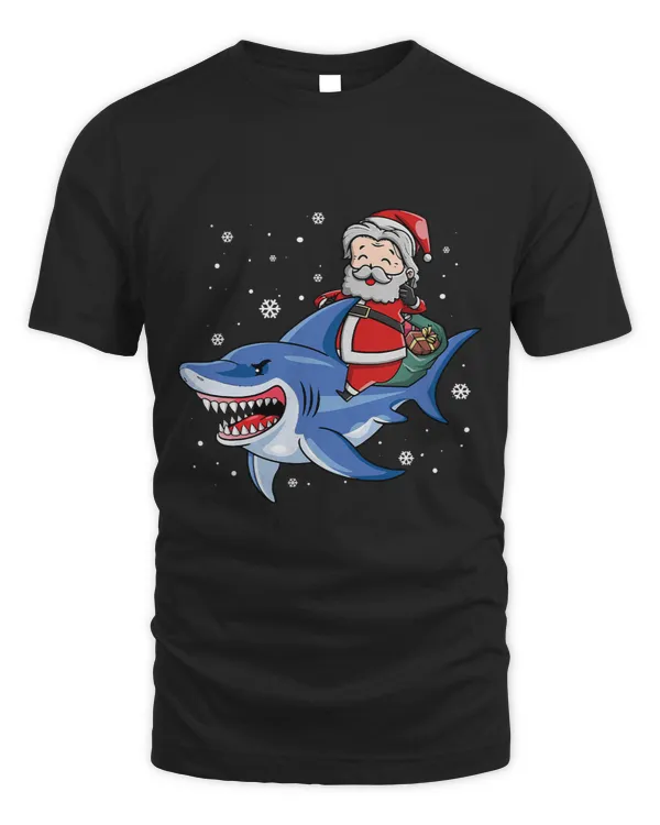 Santa Riding Shark Funny Christmas Pajamas For Boys Girls 276