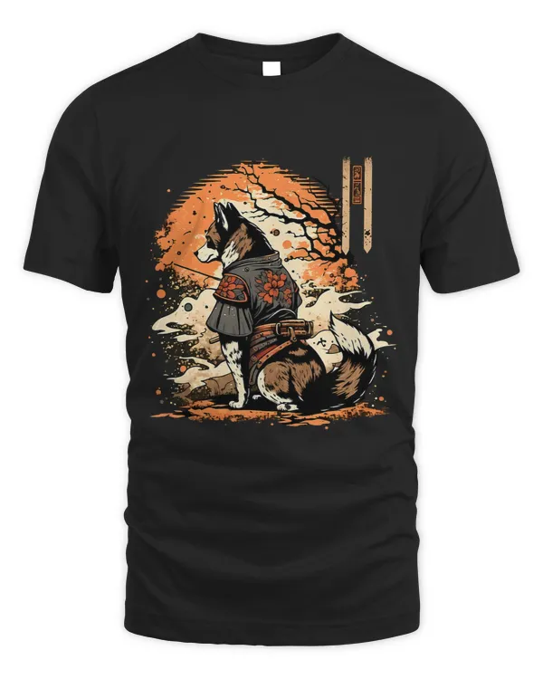 Japanese Art Dog Ninja Ukiyoe Anime Style Samurai Dog