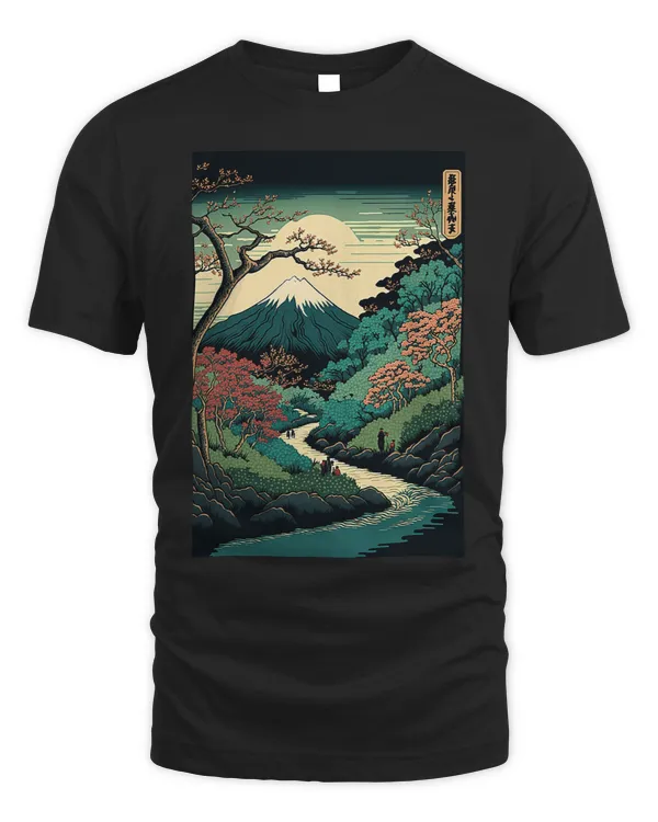 Japanese Art Ukiyoe Anime Manga Style Mt Fuji Stream